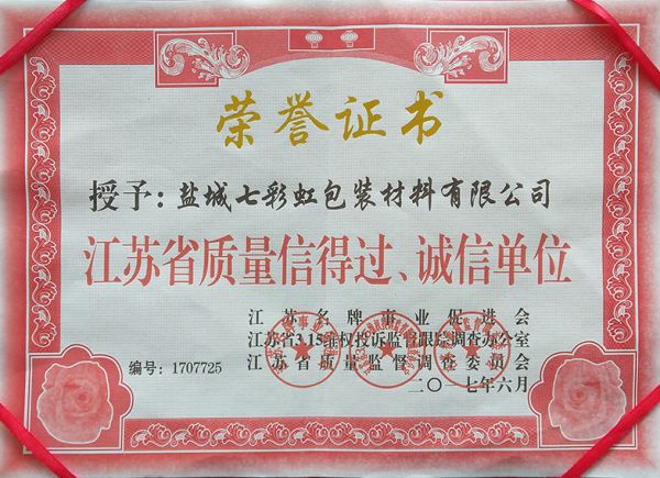 江蘇省質(zhì)量信得過、誠(chéng)信單位